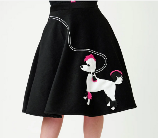 Black skirt with a white dog illustration on a white background