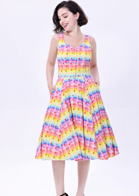 Heidi | Rainbow Cherry Gingham Print | Soysilk Fit & Flare Dress With Pockets