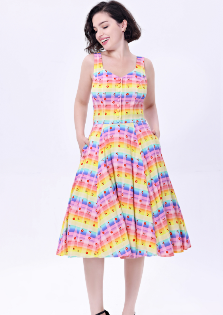 Heidi | Rainbow Cherry Gingham Print | Soysilk Fit & Flare Dress With Pockets | CLEARANCE @BVCM