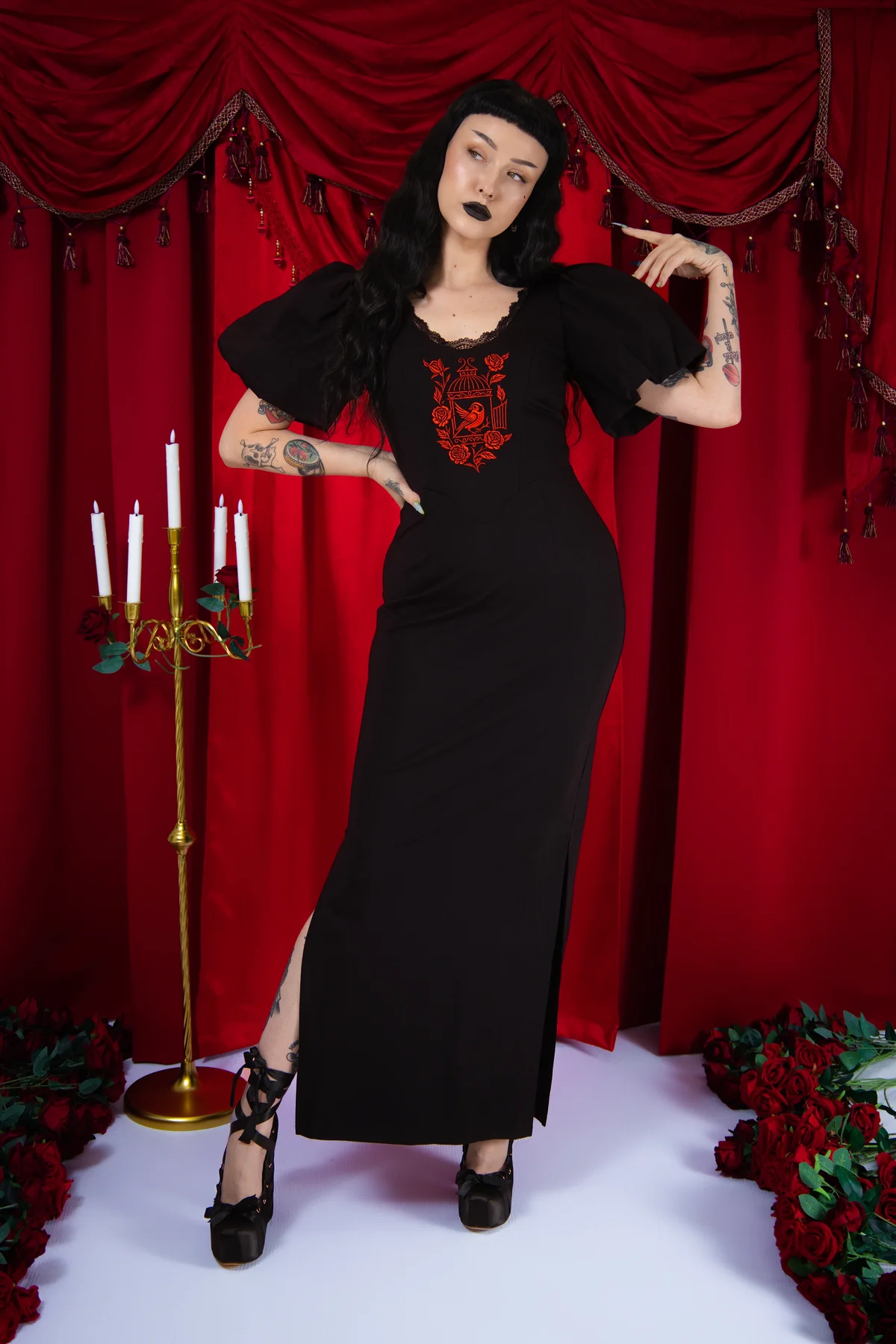 Gilded Garden Puff Sleeve Dress