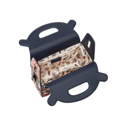 Black mask-shaped box with a patterned interior on a white background