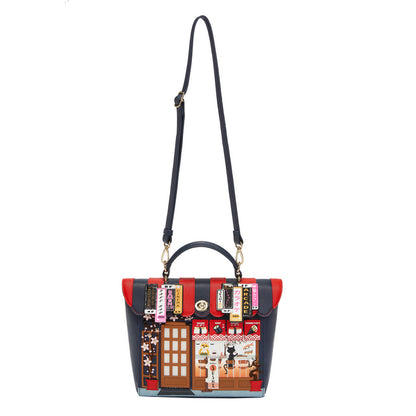Handbag with a colorful design on a white background