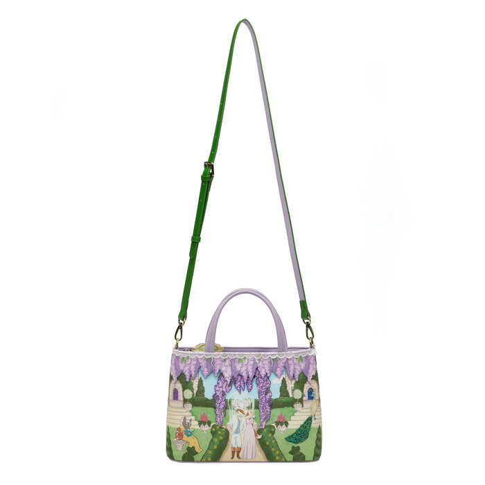 Regency Gardens Faye Bag is romance in miniature. This vegan leather bag is perfectly sized to carry your daily essentials or your favourite historical romance novel! The top handle and adjustable detachable strap allow you to carry it your way