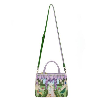 Regency Gardens Faye Bag is romance in miniature. This vegan leather bag is perfectly sized to carry your daily essentials or your favourite historical romance novel! The top handle and adjustable detachable strap allow you to carry it your way