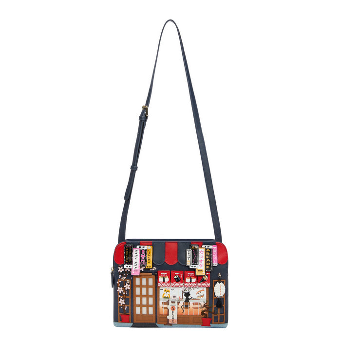 Multicolored bag with a unique design on a white background