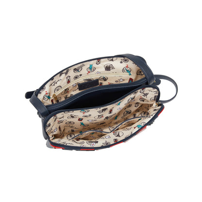 Patterned bag with a visible brand logo on a white background