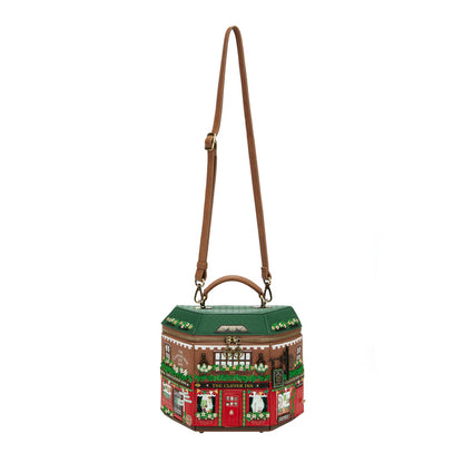Hexagonal bag with a detailed design on a white background