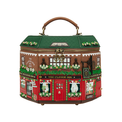 Decorative box designed like a pub named 'The Clover Inn' on a white background