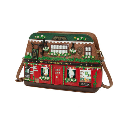 Handbag with 'The Clover Inn' design on a white background