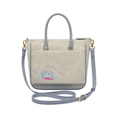 Handbag with a detailed design of a street scene on a white background