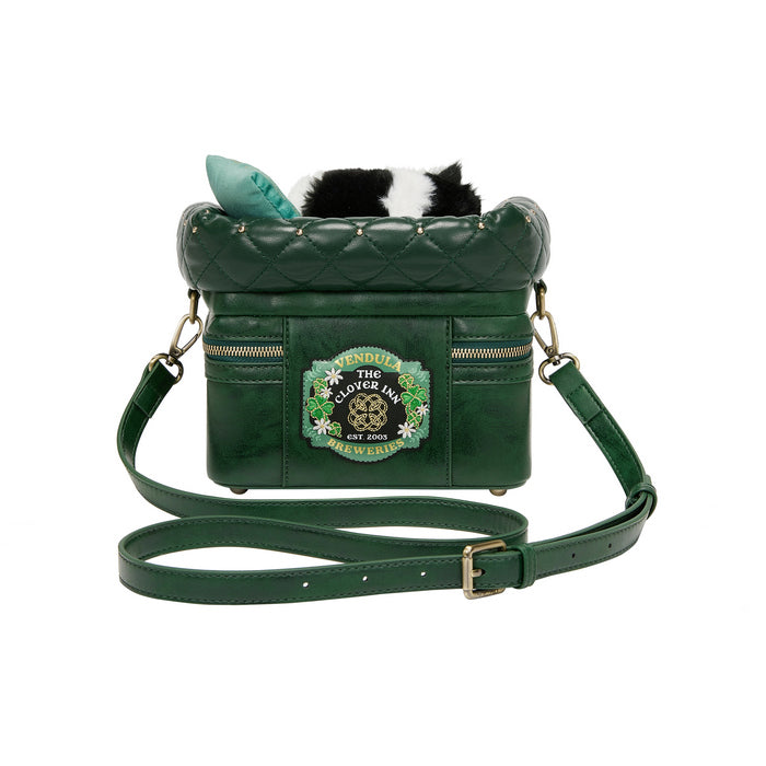 Green quilted handbag with a brand logo on a white background