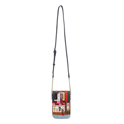 Multicolored crossbody bag with a pattern on a white background