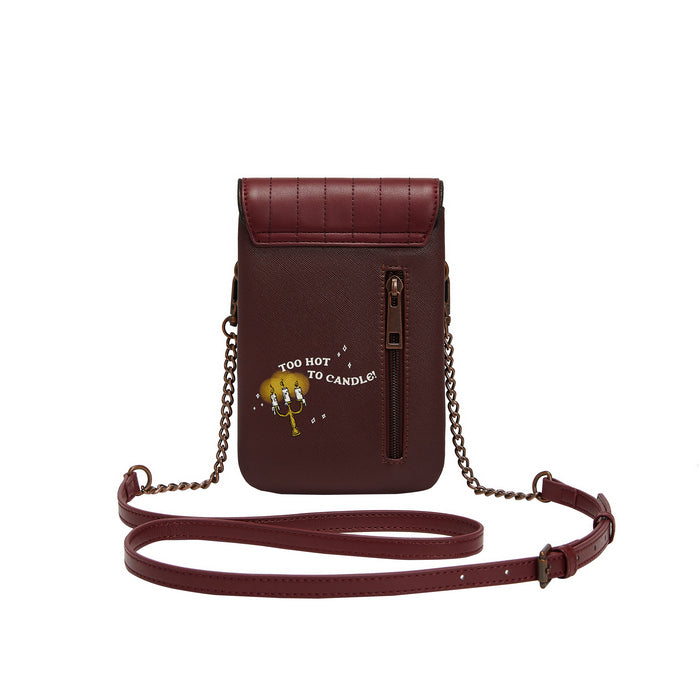 Brown crossbody bag with chain strap on a white background