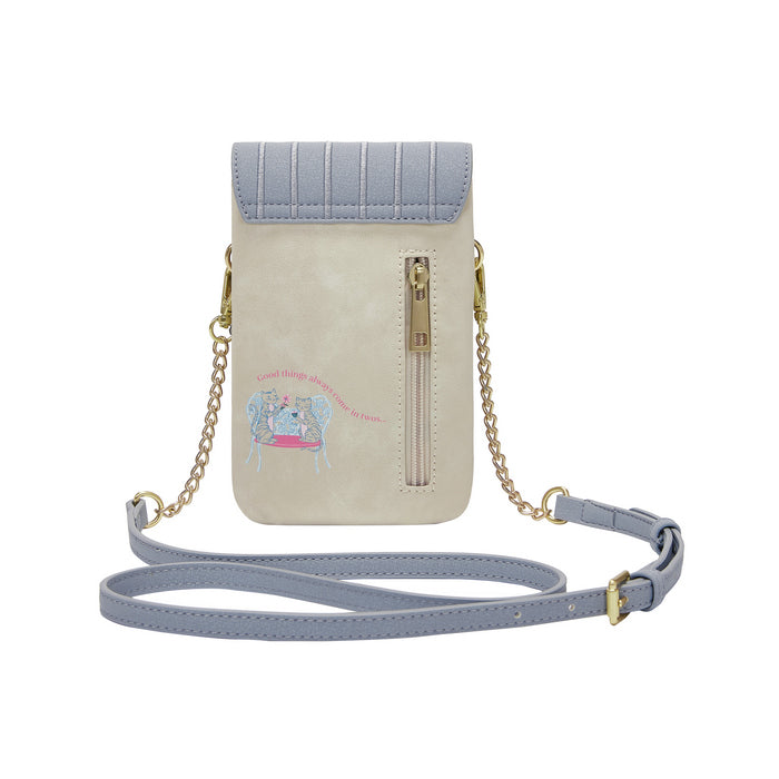 phone pouch with a design of a quaint street scene on a white 