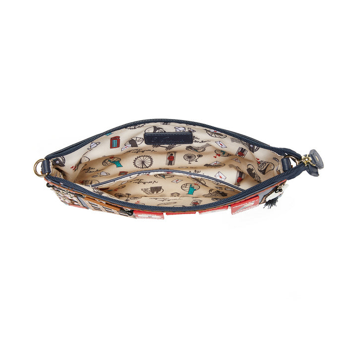 Pouch with a patterned interior on a white background