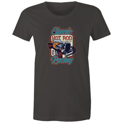 women's t-shirt with 'Classic Hot Rod' and related graphics printed on the front.