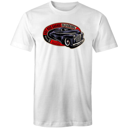 t-shirt with a graphic print of an old-fashioned car and the text 'Old School' on it.