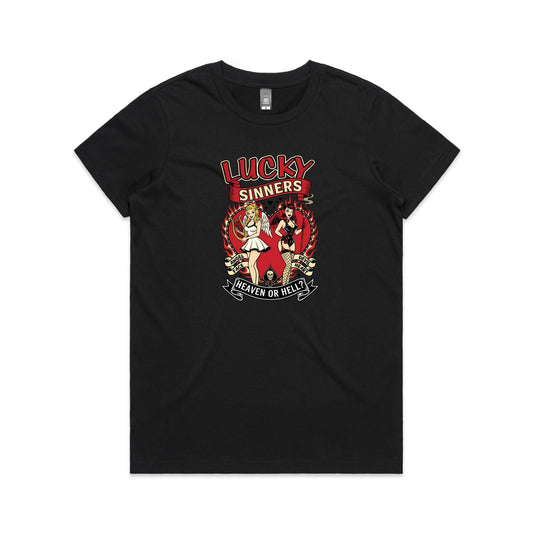 Lucky Sinners - Women's Black Tee | This is a Print on Demand Item