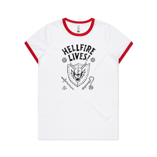 Hellfire Lives - Womens Ringer Tee - 2 Colours - Online Ordering Only