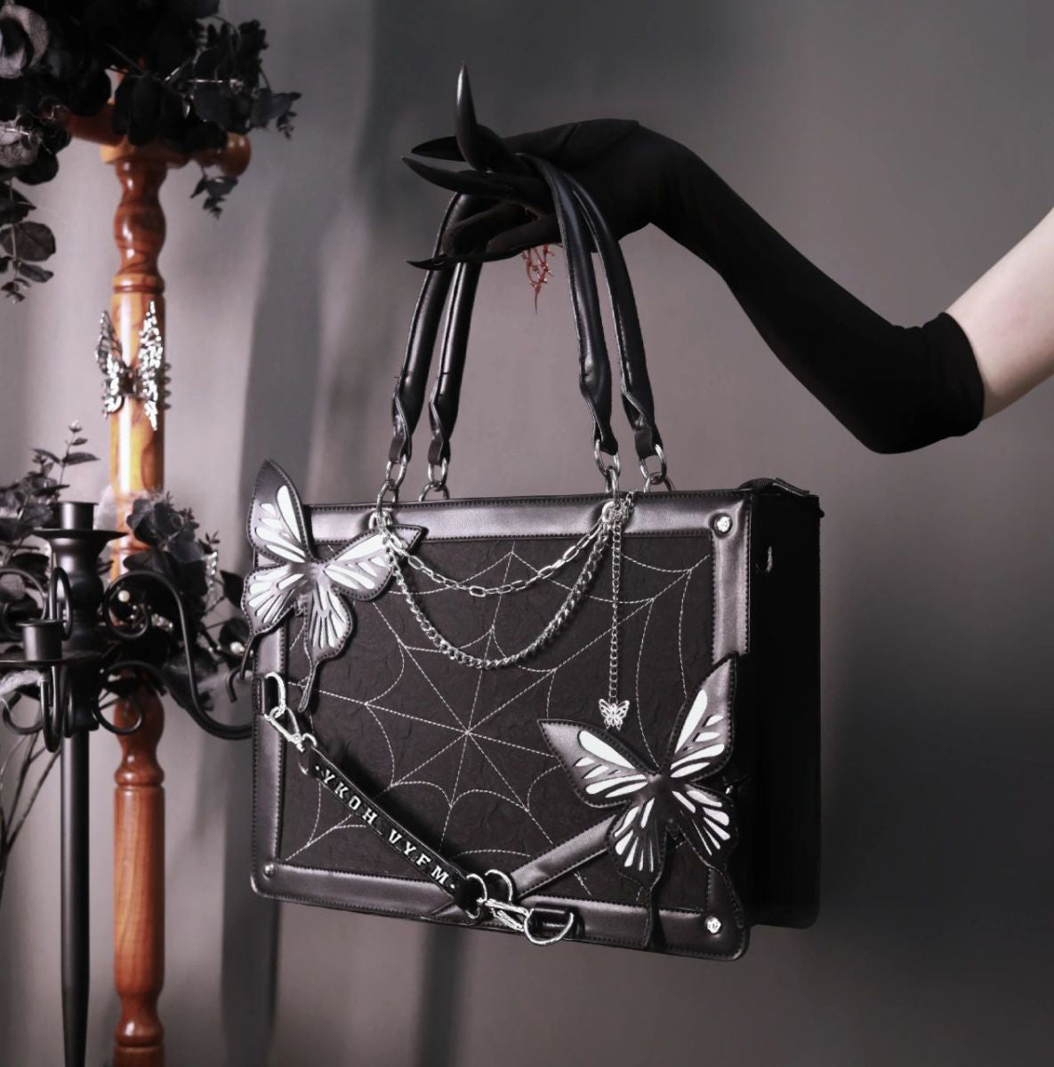 Gothic Butterfly Ita Handbag | Black & White @BVCM