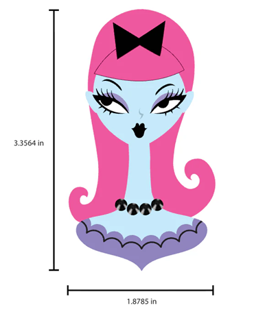 A Monster High themed enamel pin featuring the character Angelina, with glittery pink hair, a black bow, and a purple gothic dress on a white background.