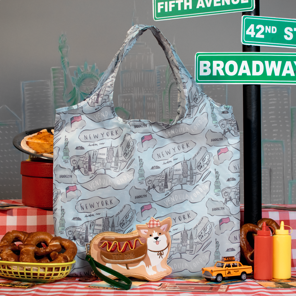 New York City Cats & Corgis Folding Shopper & Purse