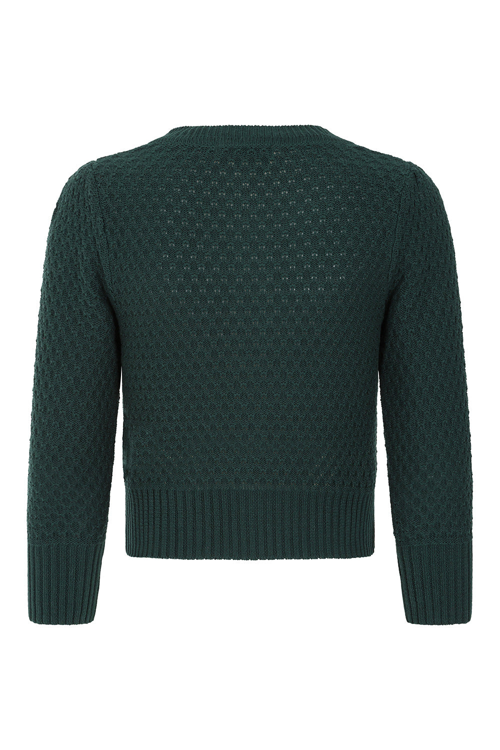 Green textured sweater on a white background