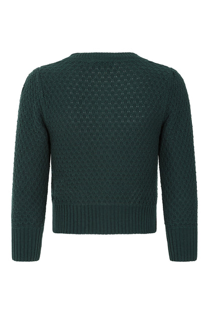 Green textured sweater on a white background