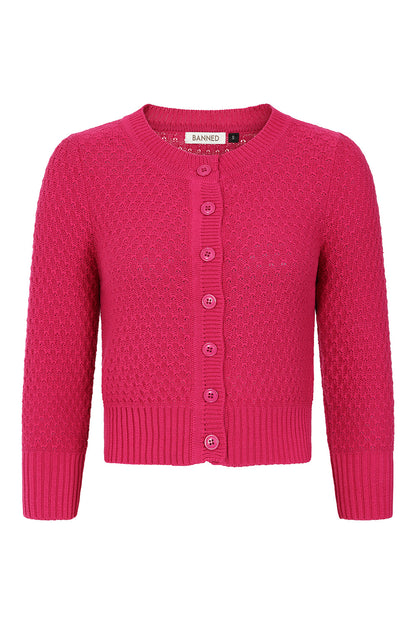 Pink cardigan with buttons on a white background