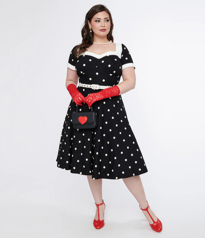 Unique Vintage 1950s Black & White Polka Dot Swing Dress | Size 1Xlarge/16 Only