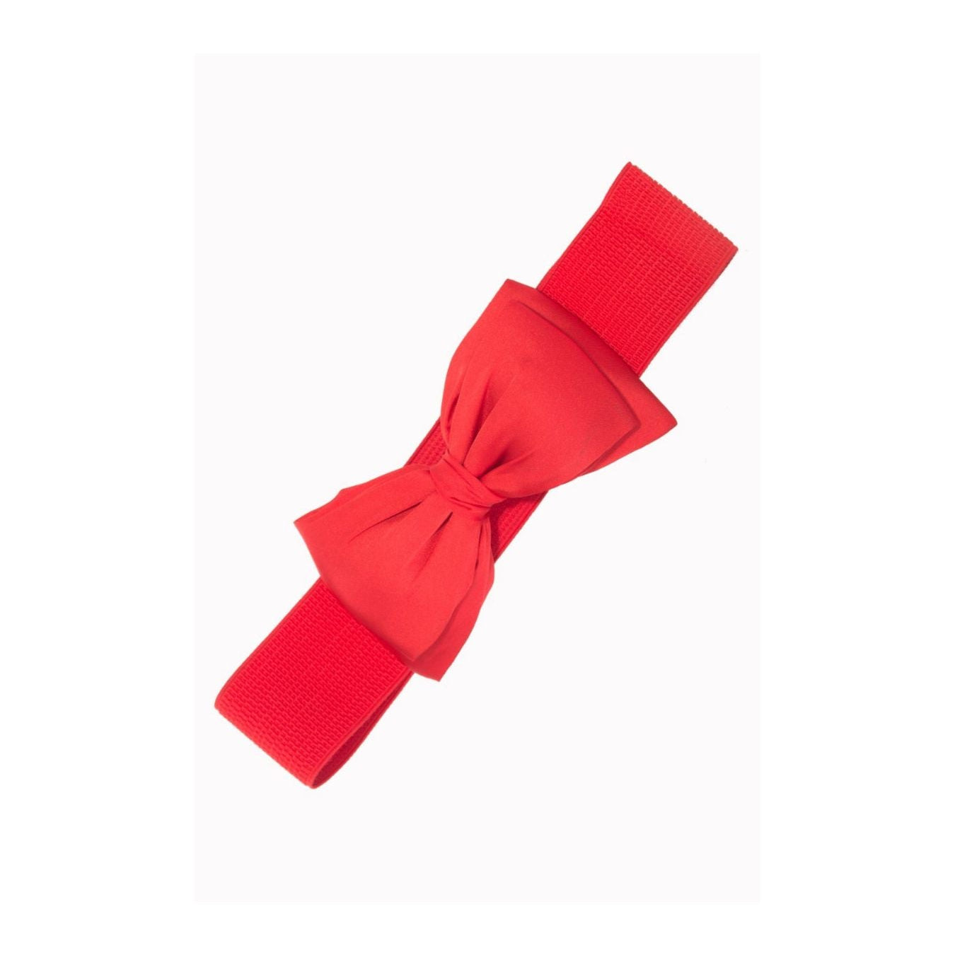 A bright red fabric headband with a matching bow, shown on a plain white background.