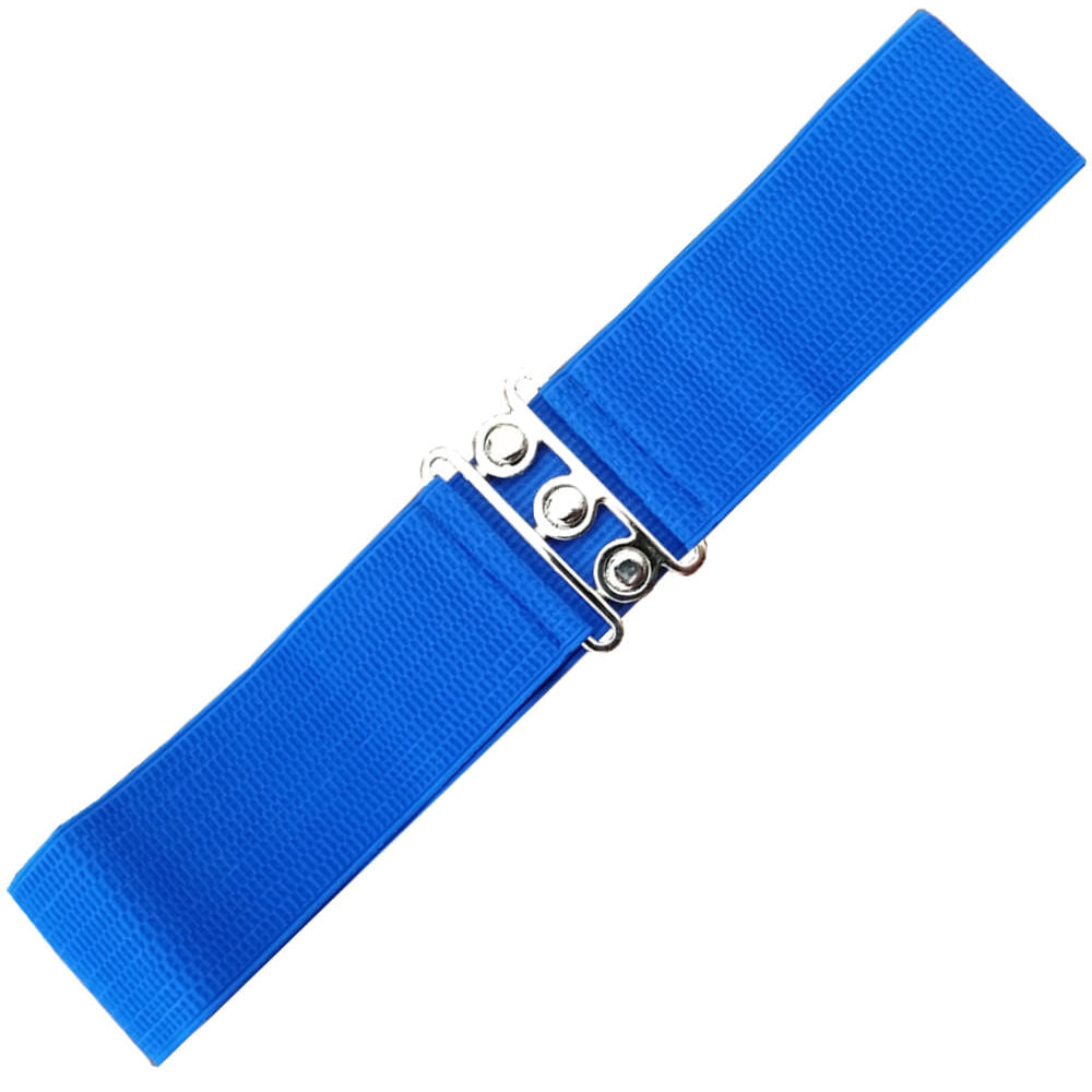 Blue belt with silver buckle on a white background