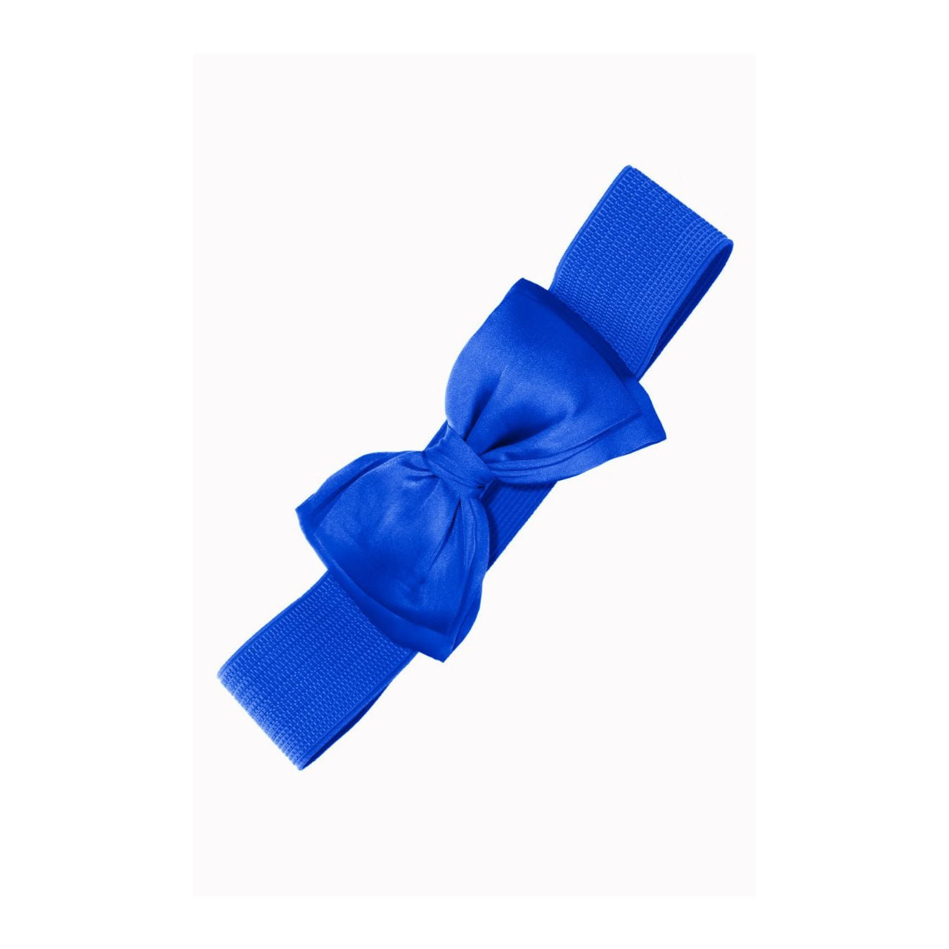 A bright royal blue fabric headband with a large bow in the center, shown on a plain white background.