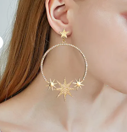 Star Hoop Earrings in Gold