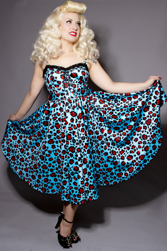 Love Bites Swing Dress - Blue Leopard -  Katakomb x Jessica Louise Collection | Preorder