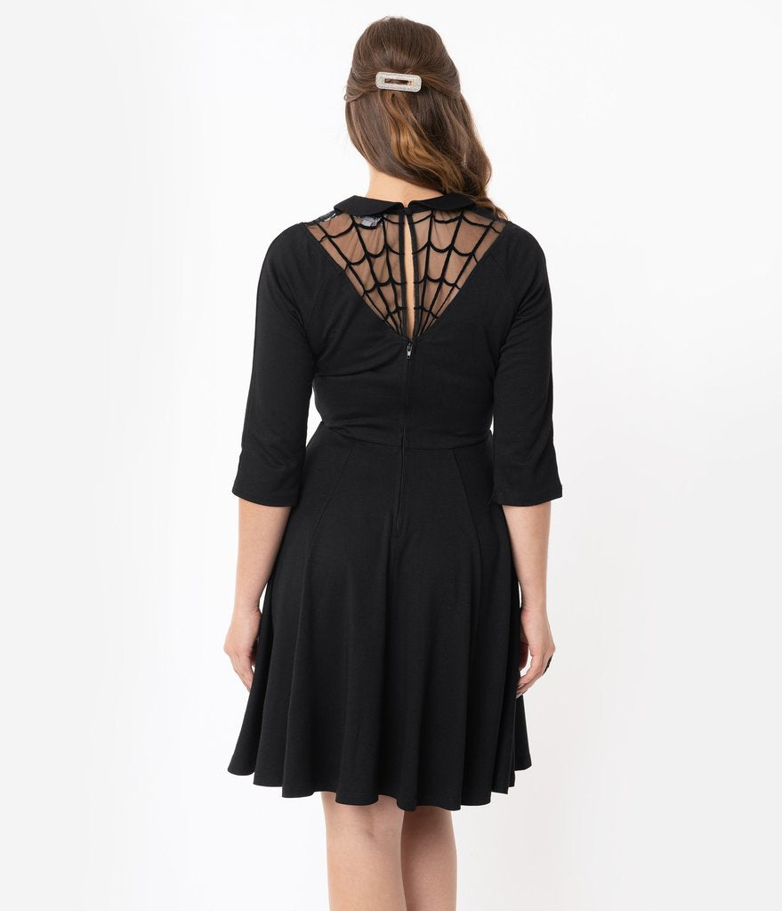 Unique-Vintage  Black Spiderweb Endora Fit & Flare Dress