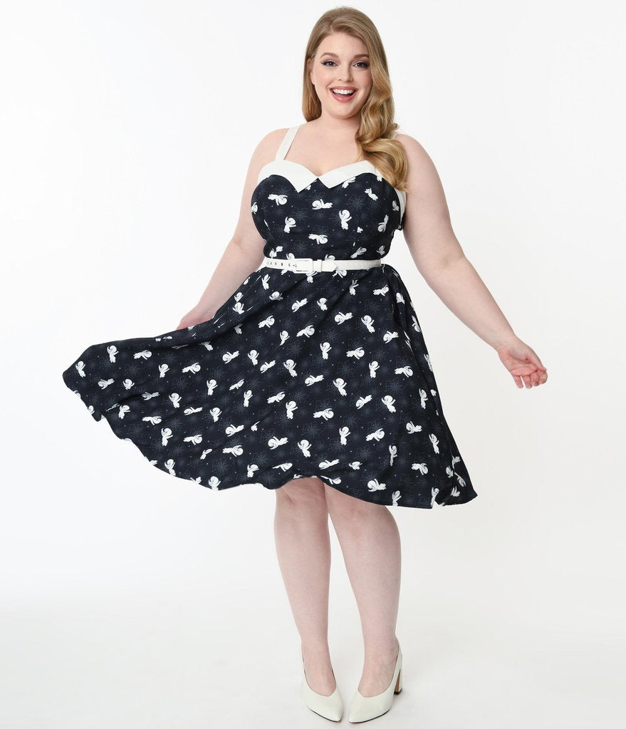 Unique-Vintage x Casper Spiderwebs & Ghosts Rachel Swing Dress | Only XSmall/2 Left