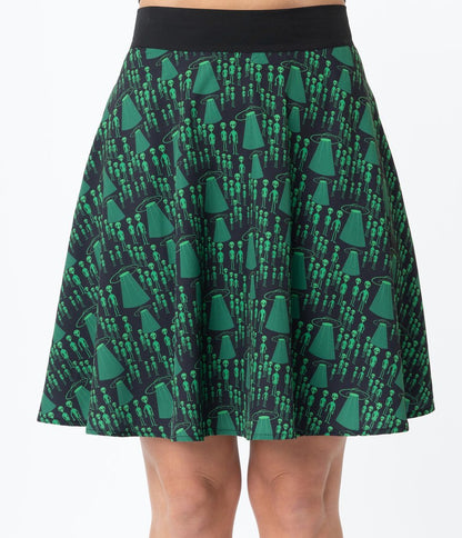 Unique-Vintage x Alien Invasion Print Briella Flare Skirt
