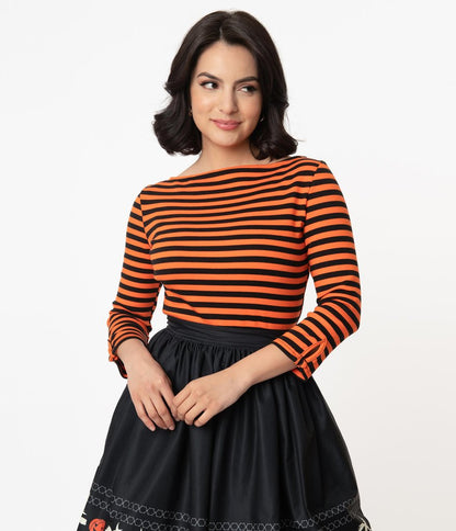 Unique-Vintage Black & Orange Stripe Gracie Top