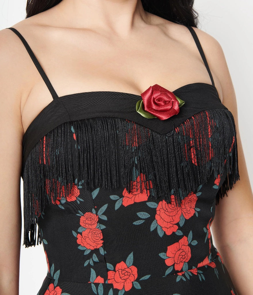 Black dress with outlet red roses on it