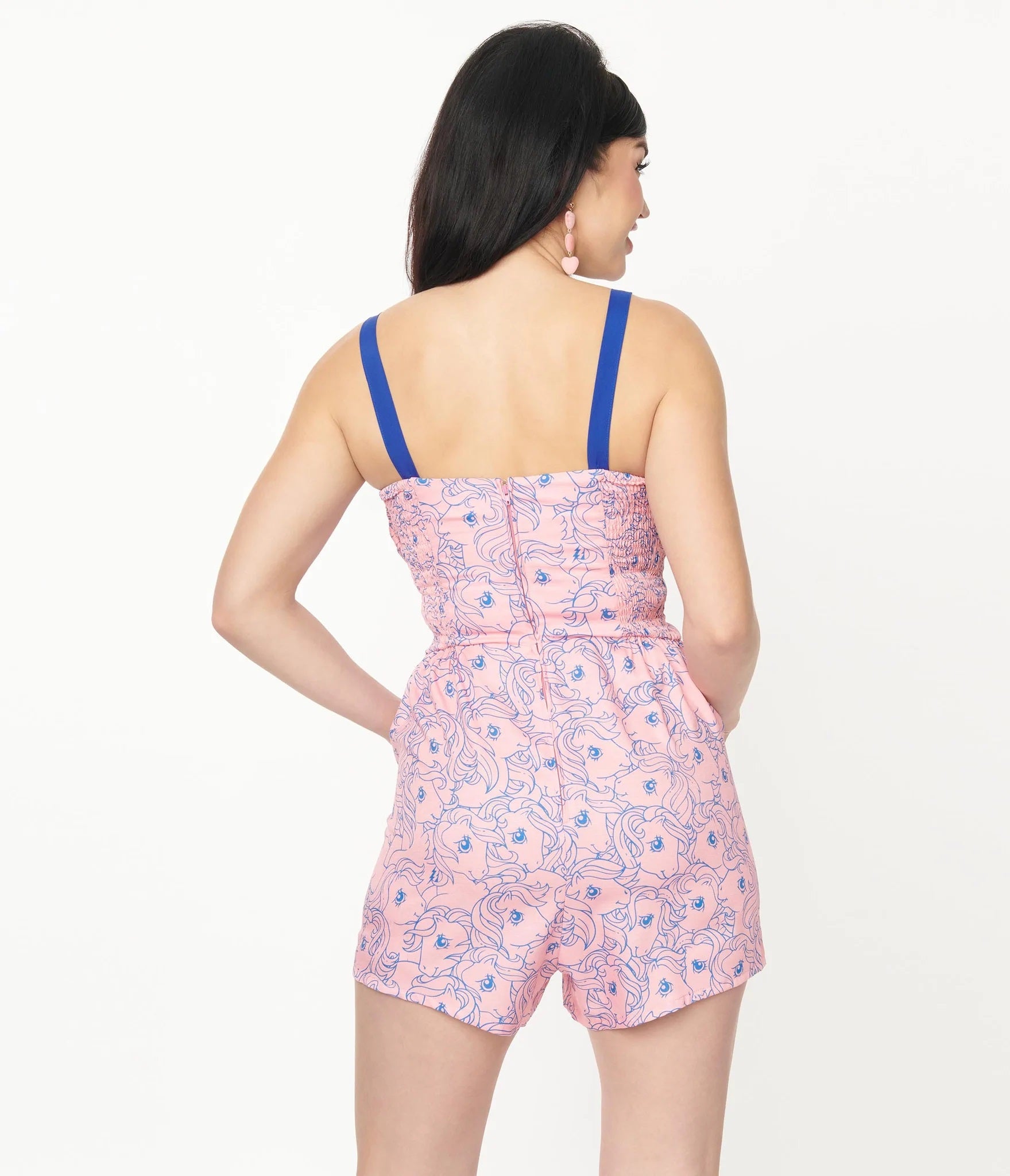 Unique Vintage x My Little Pony Pink and Blue Pony Print Rae Romper