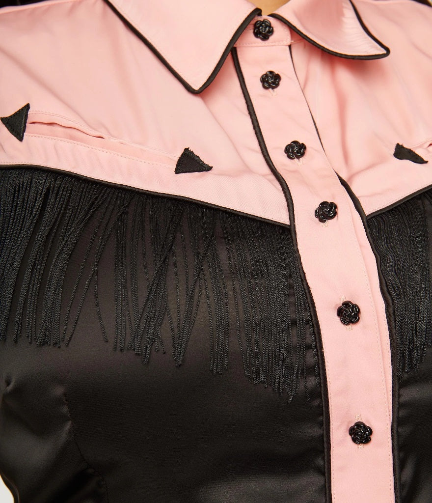 Unique Vintage Black & Pink Western Prairie Girl Blouse lana rose fashion