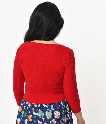 Unique-Vintage Red Cable Knit Dandy Cardigan | Only XSmall & 3XLarge Left