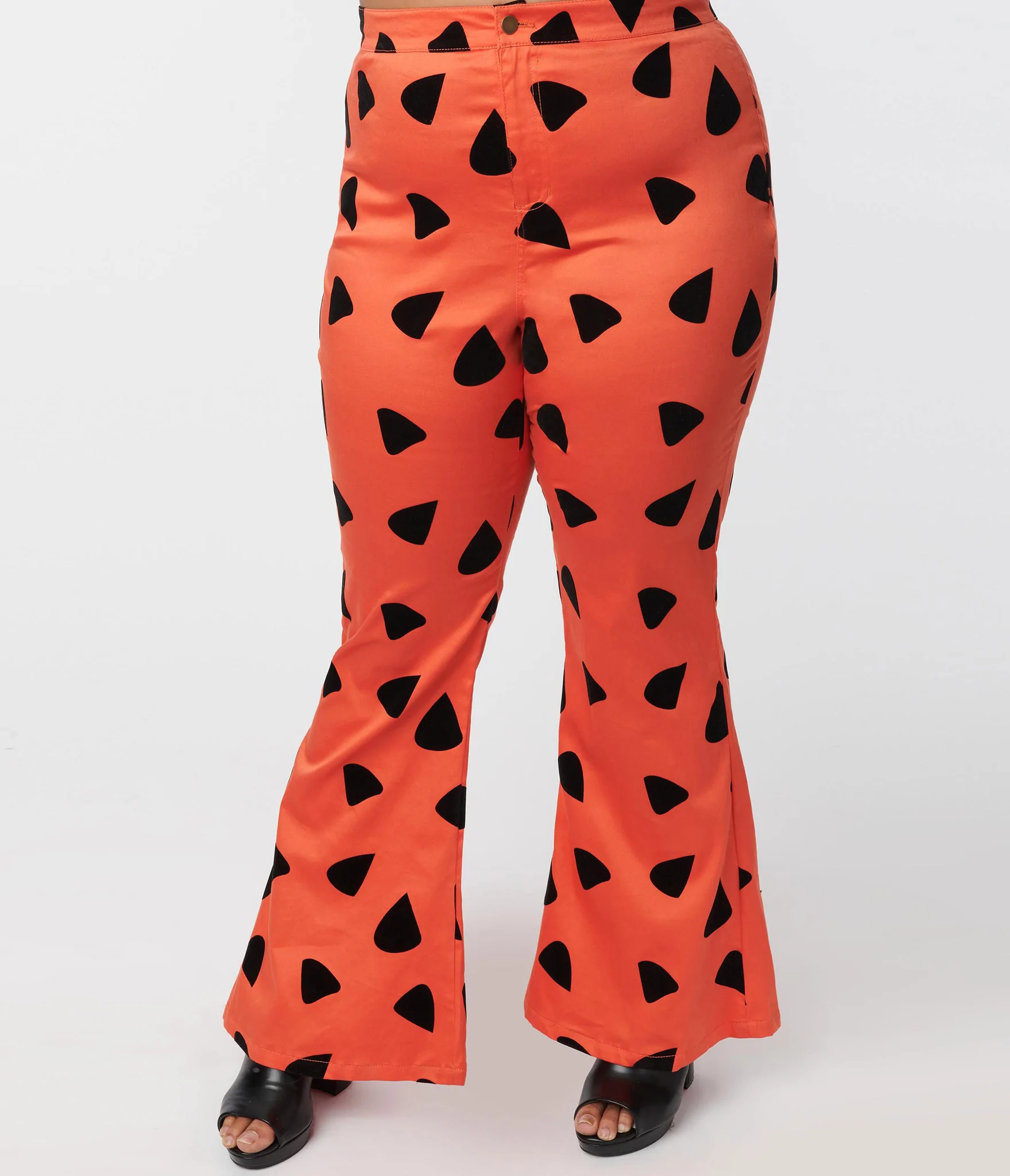 Smak Parlour Flintstones Orange Black Leopard Spots Print Flare Pants unique vintage lana rose