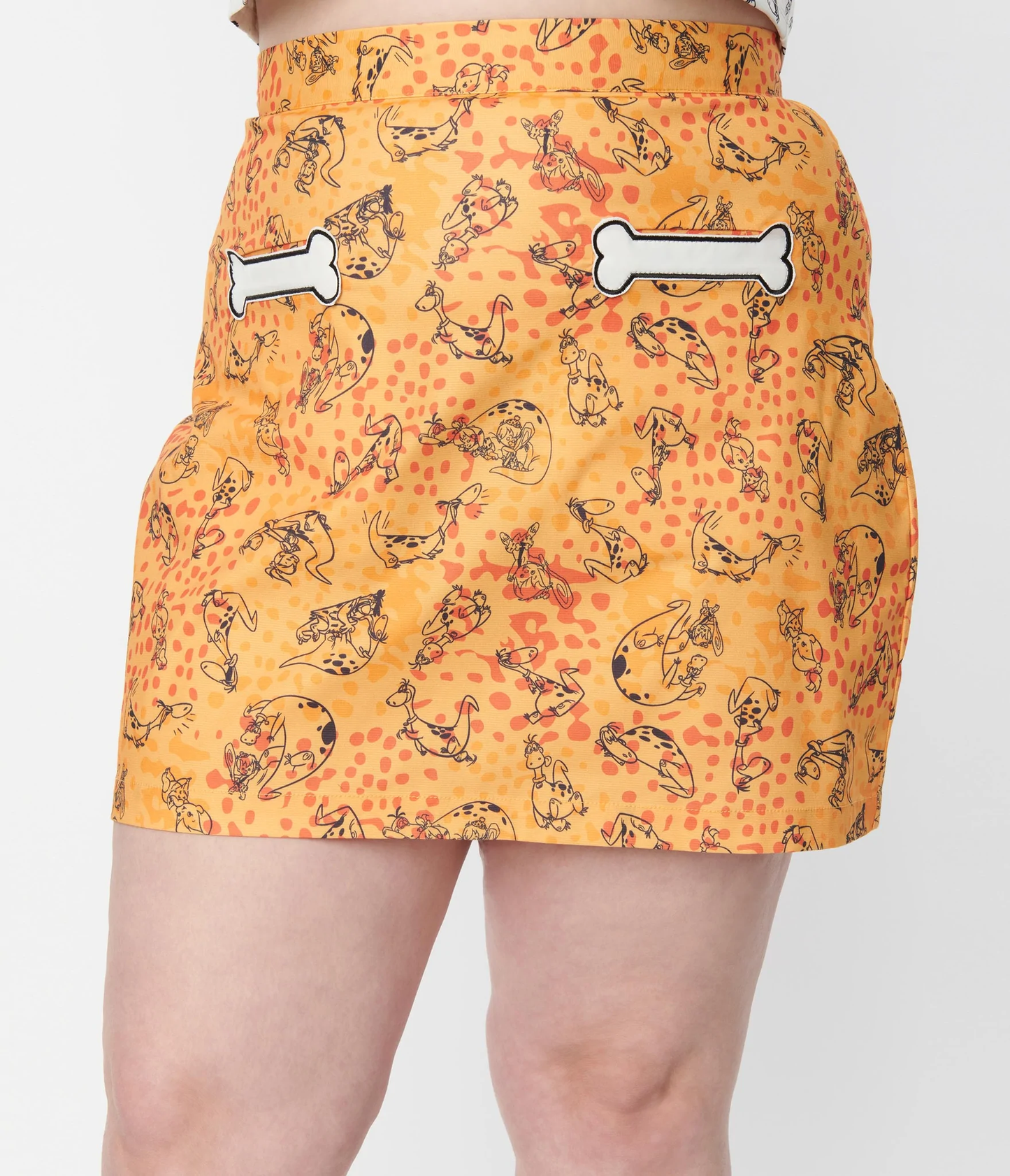 Smak Parlour Flintstones Mustard & Orange Dino Print Mod Skirt unique vintage lana rose fashion