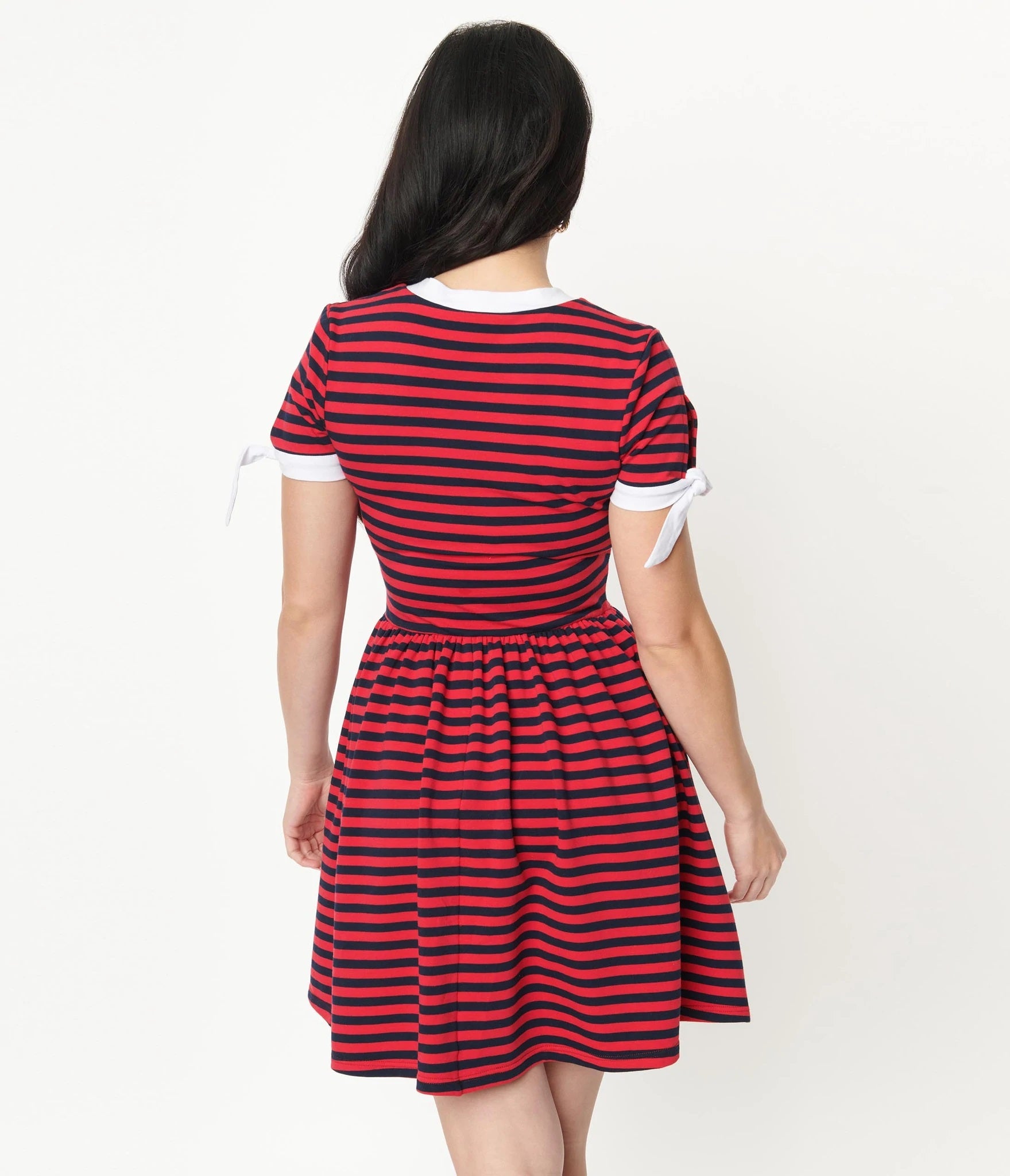 Unique Vintage x Popeye Red & Navy Popeye Stripe Flare Dress